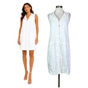 Max Mara | White Linen Blend Sleeveless Halter Designer Shirt Dress Size 2